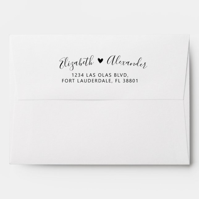 Enveloppe Élégant Calligraphie Mariage de script de coeur (Dos (Haut rabat))