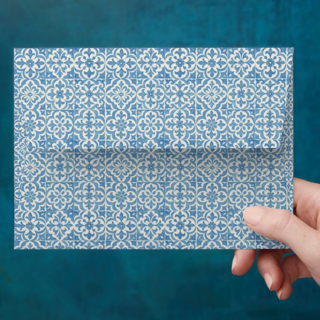 Enveloppe Elégant Carrelage bleu méditerranéen (Hand)