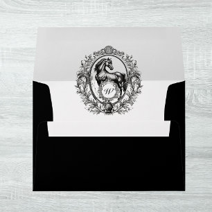 Enveloppe Élégant cheval noir Vintage Monogramme équestre