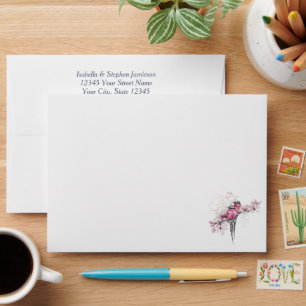 Enveloppe Élégant Chic Aquarelle Oiseaux Floral Nom Personna