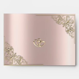 Enveloppe Elégant Chic Gold Hearts Rose Gold Mariage