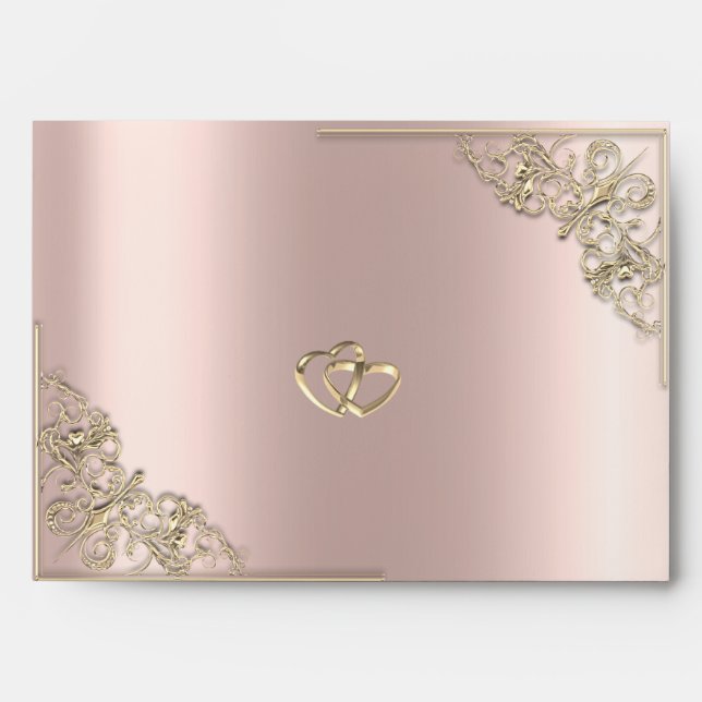 Enveloppe Elégant Chic Gold Hearts Rose Gold Mariage (Devant)