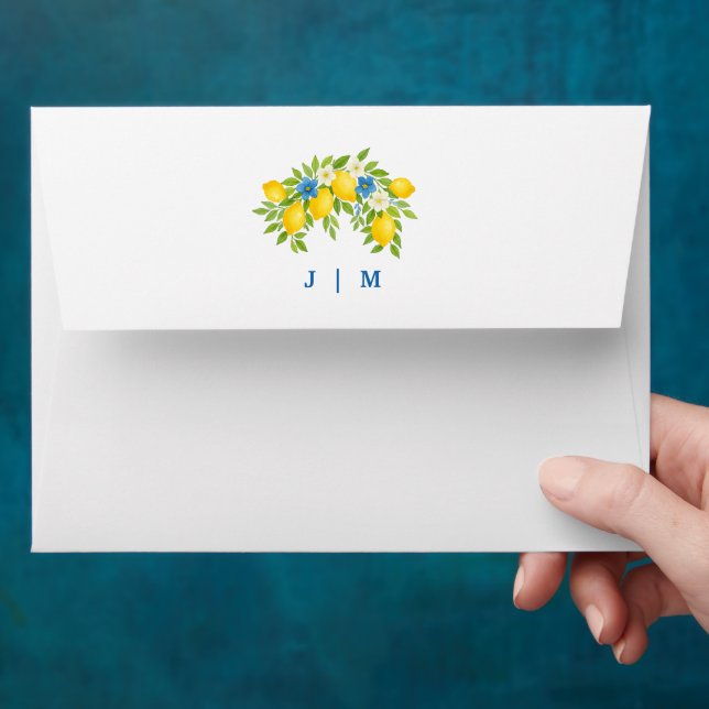 Enveloppe Elégant citron méditerranéen et carrelage bleu (Hand)