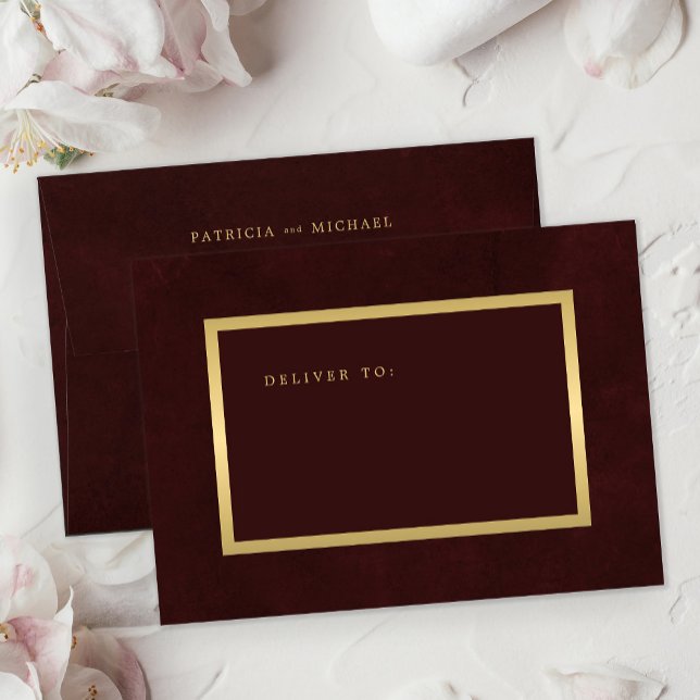 Enveloppe Elegant classic deep burgundy gold frame wedding (Créateur téléchargé)