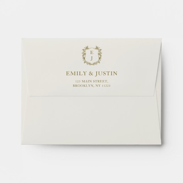 Enveloppe Élégant Classic Golden Crest Mariage (Dos (Haut rabat))
