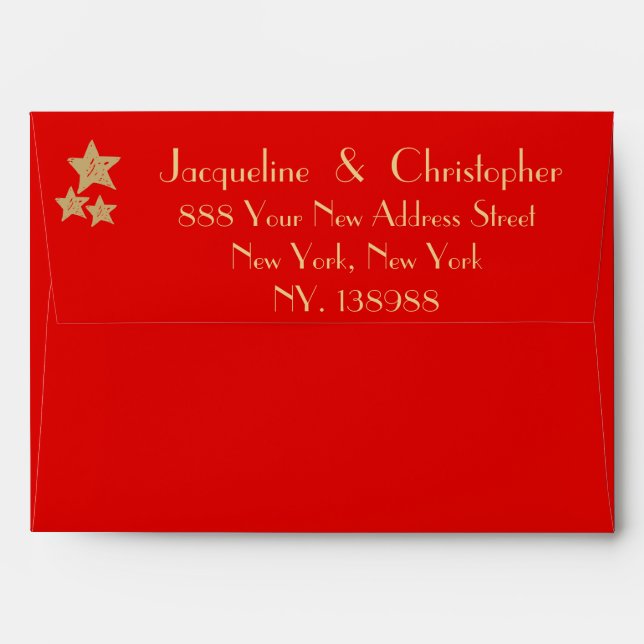 Enveloppe Élégant classique rouge & or faire-part de mariage (Dos (Haut rabat))
