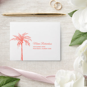 Enveloppe Elégant Coral Palm Tree Beach Mariage RSVP