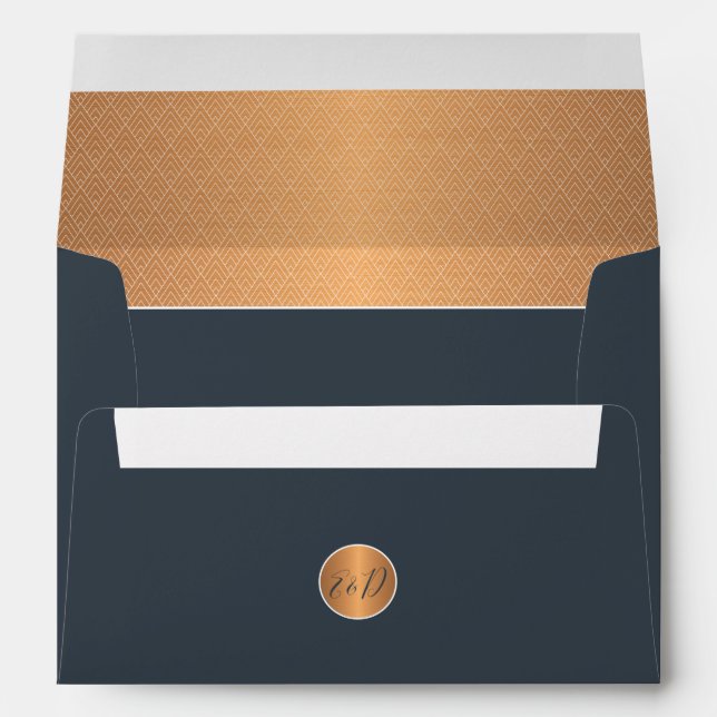 Enveloppe Élégant couple d'or marine mariage monogramme (Dos (Bas))