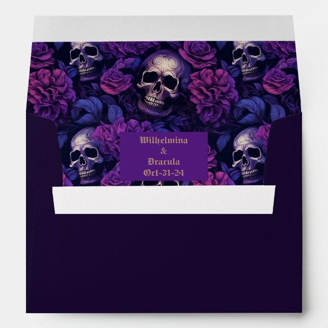 Enveloppe Elégant crâne gothique violet et Mariage Rose (Dos (Bas))