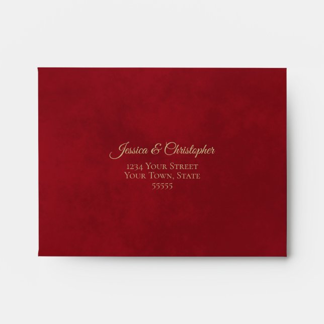 Enveloppe Elégant Crimson Rouge et Or Lace Mariage RSVP (Devant)