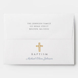Enveloppe Elégant croix religieuse Dusty Blue Boy Baptême