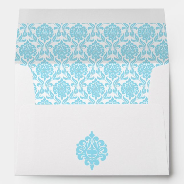 Enveloppe Élégant Damas Bleu (Dos (Bas))