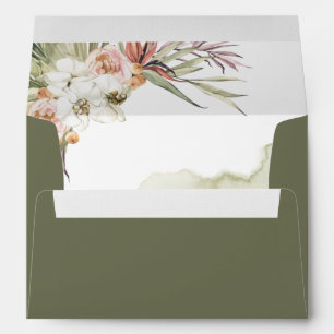 Enveloppe Elégant Deep Green, Feuilles de palmiers et fleur