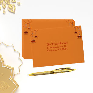 Enveloppe Élégant diyas orange avec diwali texte personnalis