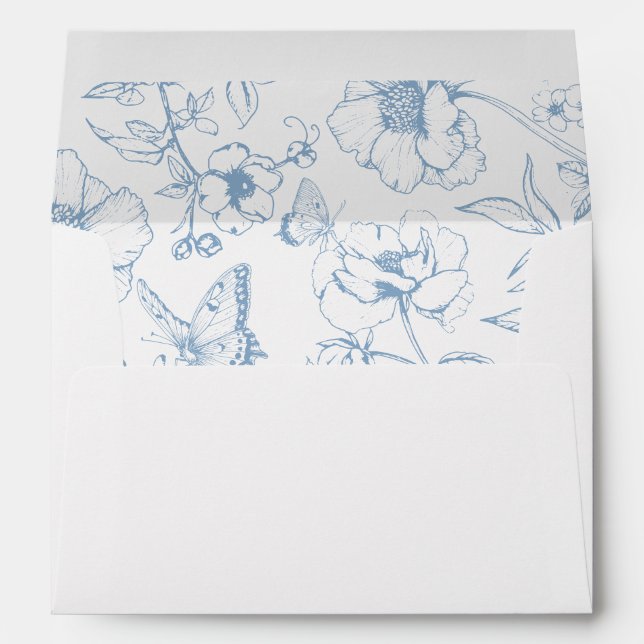 Enveloppe Elégant Dusty Blue Floral Garden Adresse de mariag (Dos (Bas))