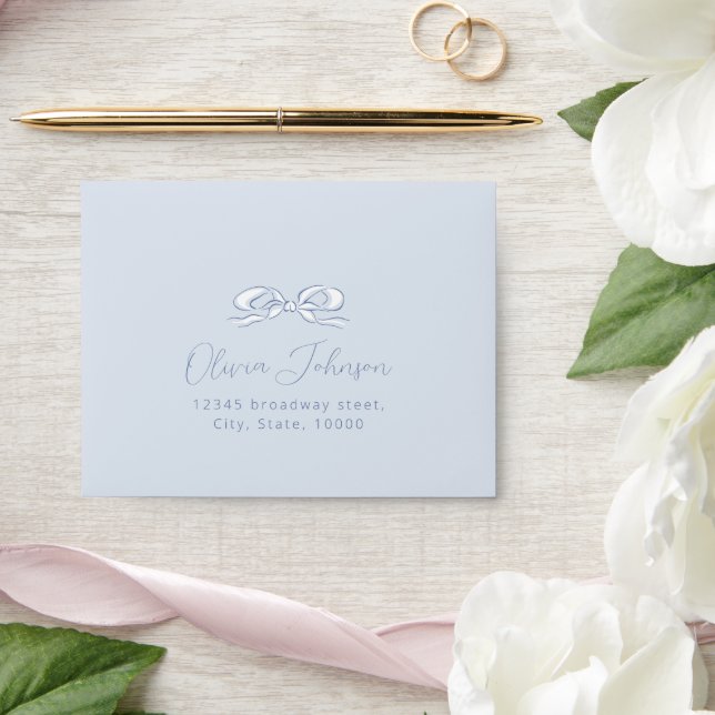 Enveloppe Elégant Dusty Blue main Drawn Bow Wedding RSVP (Wedding)