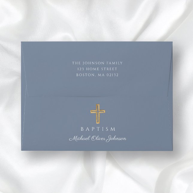 Enveloppe Elégant Dusty Blue Religieux Croix Boy Baptême gar (Elegant Dusty Blue Religious Cross Boy Baptism Envelope)