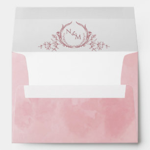 Enveloppe Elégant Dusty Rose Aquarelle Monogram Mariage Env