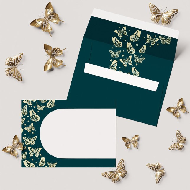 Enveloppe Élégant Emerald Green Butterfly Quinceañera (Elegant Emerald Green Gold Butterfly Quinceañera Envelope)