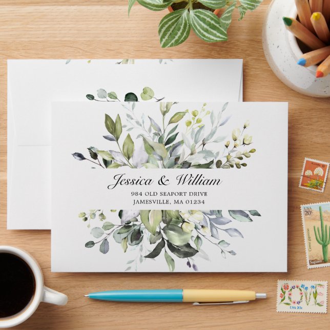 Enveloppe Elégant Eucalyptus Aquarelle Foliage RSVP (Desk)