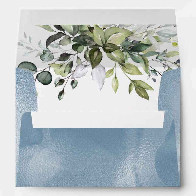 Enveloppe Elégant Eucalyptus Dusty Blue pour carte 5x7 (Dos (Bas))