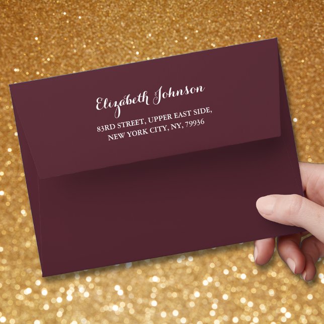 Enveloppe Elégant Faire-part de mariage Bourgogne Pré traité (Elegant Burgundy Wedding Invitation Pre Addressed Envelope)