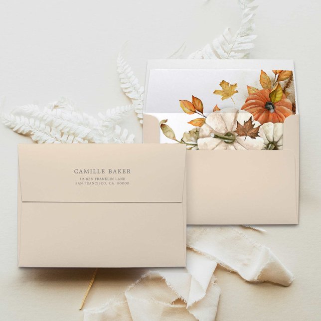 Enveloppe Élégant Faire-part de mariage Citrouille Automne (Fall Botanical Envelopes with Return address )