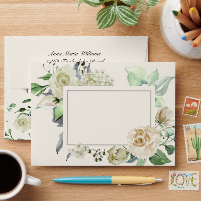Enveloppe Élégant Faire-part de mariage de motif floral de c (Desk)