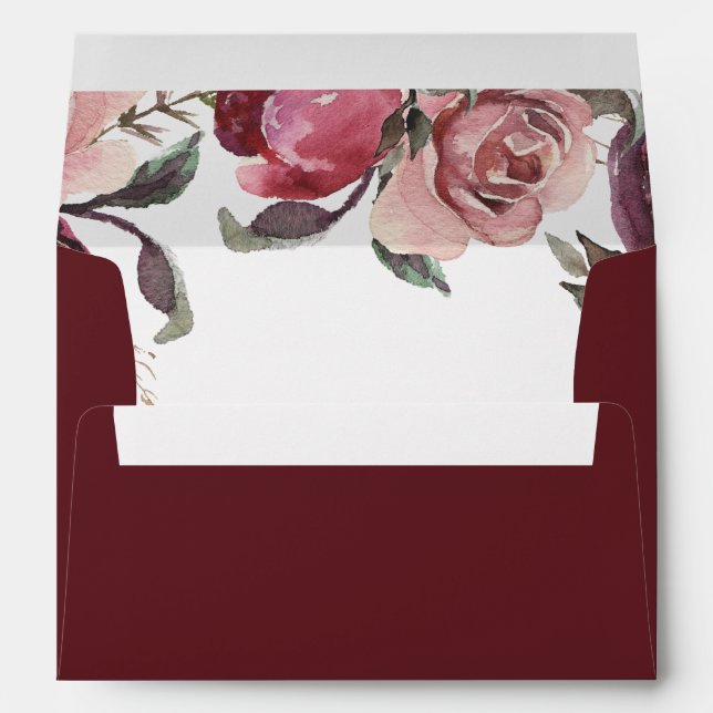 Enveloppe Élégant Faire-part de mariage Floral Été Bourgogne (Dos (Bas))