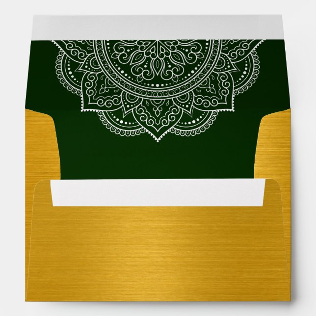Enveloppe Élégant Faire-part de mariage indien Emerald Paisl (Dos (Bas))