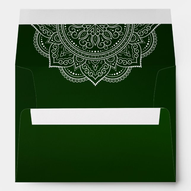 Enveloppe Élégant Faire-part de mariage indien Emerald Paisl (Dos (Bas))