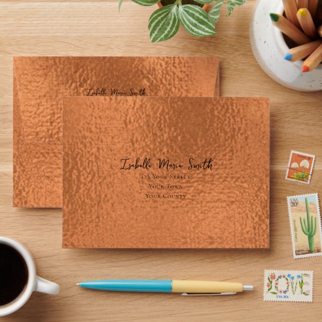 Enveloppe Élégant Faux Cuivre Métallique Foil Nom personnali (Desk)