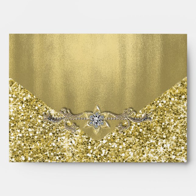 Enveloppe Élégant Faux Diamond Gold Parties scintillant Foil (Devant)