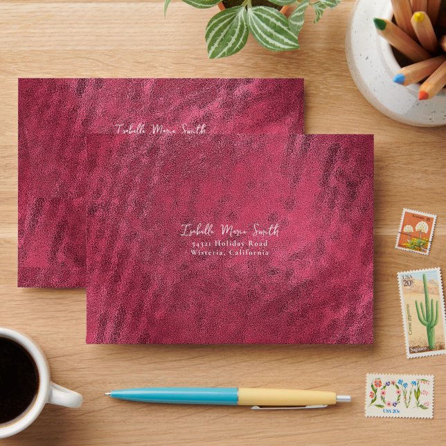 Enveloppe Elégant Faux Metallic Burgundy Design Mariage (Créateur téléchargé)