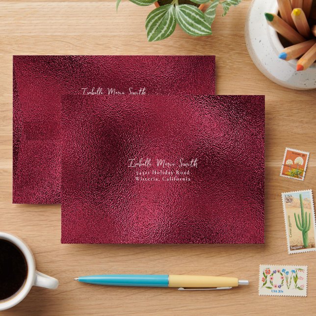 Enveloppe Elégant Faux Metallic Burgundy Mariage RSVP (Créateur téléchargé)