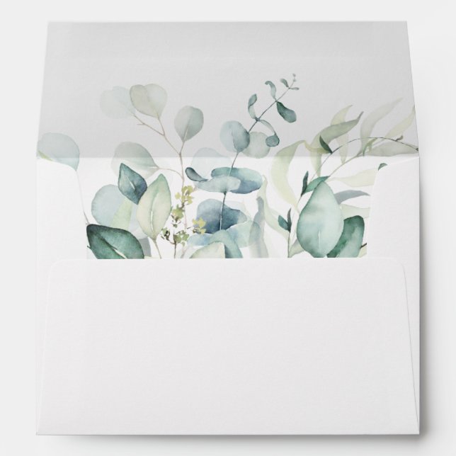 Enveloppe Élégant feuillage vert Adresse pré-imprimée 5x7 (Dos (Bas))