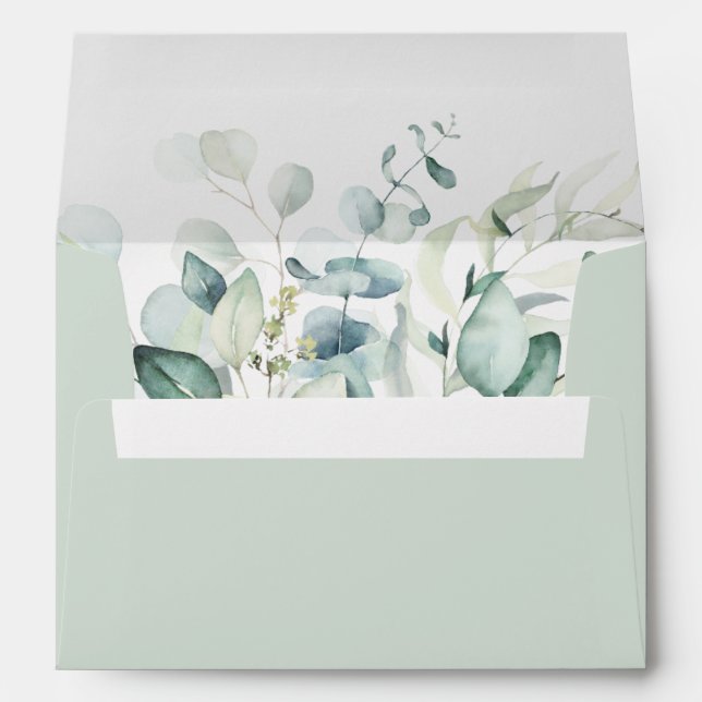 Enveloppe Élégant feuillage vert Préimpression Adresse 5x7 (Dos (Bas))