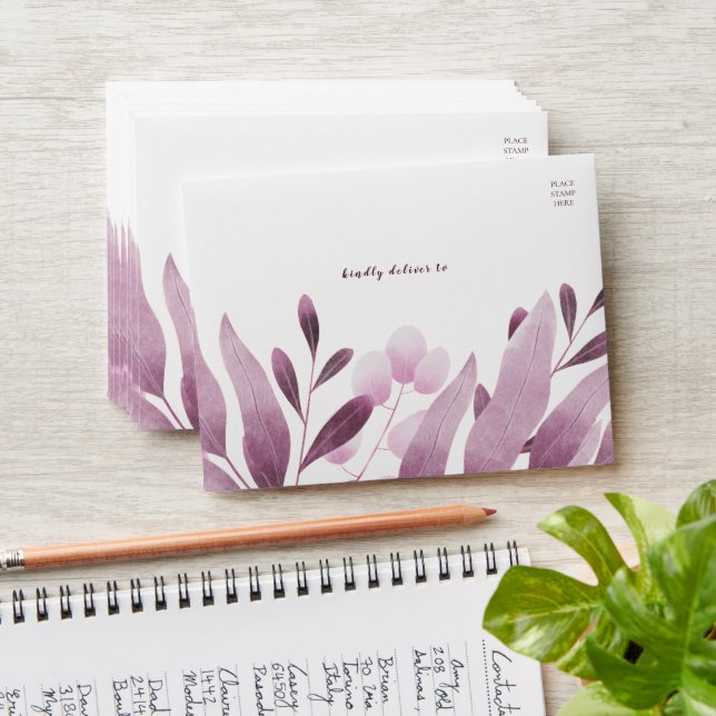 Enveloppe Elegant Feuille Bourgogne Mariage Adresse de retou (Stacked)