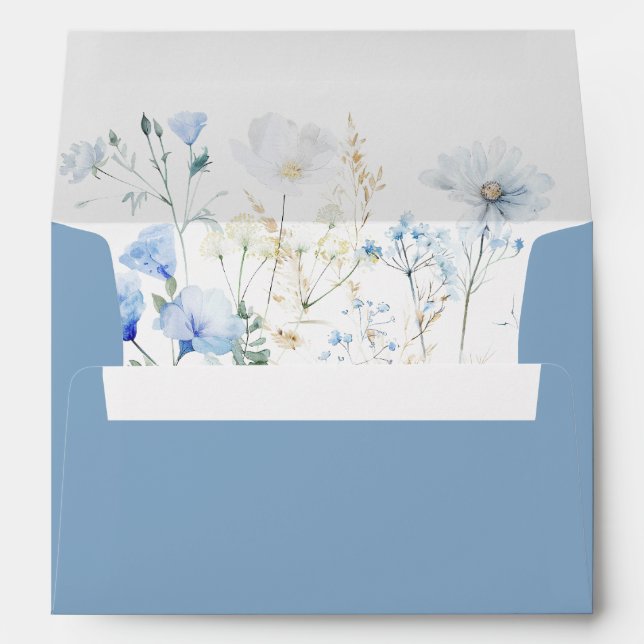 Enveloppe Elégant Fleur sauvage bleu Dusty Mariage (Dos (Bas))