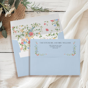 Enveloppe Élégant Fleur sauvage Mariage bleu Adresse de reto
