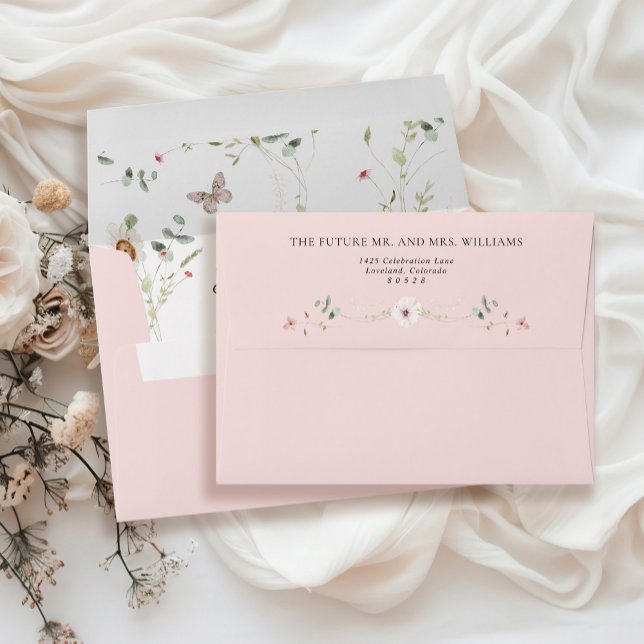 Enveloppe Élégant Fleur sauvage Mariage rose Adresse de reto (Créateur téléchargé)