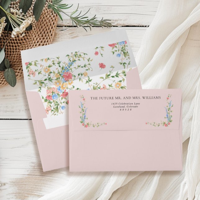 Enveloppe Élégant Fleur sauvage Mariage rose Adresse de reto (Créateur téléchargé)
