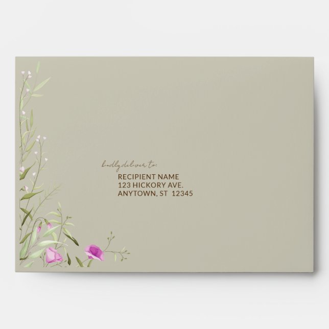 Enveloppe Élégant Fleur sauvage moderne Taupe Mariage (Devant)