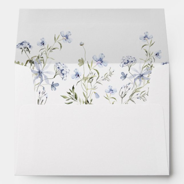 Enveloppe Elégant Floral Dusty Blue Greenery Mariage (Dos (Bas))