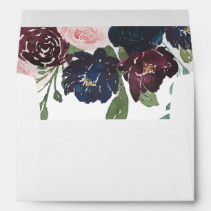 Enveloppe Elégant floral Navy bleu et prune sur blanc