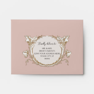 Enveloppe Elégant Floral Or Dusty mariage Rose RSVP