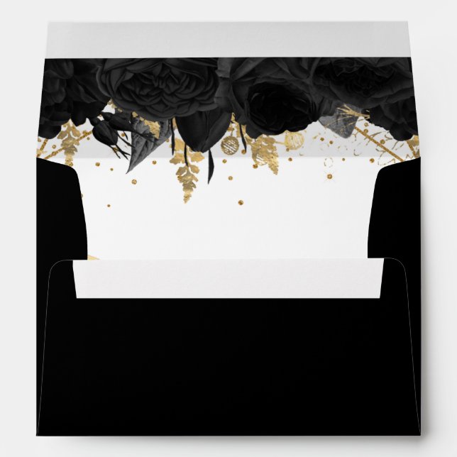 Enveloppe Élégant floral or noir   (Dos (Bas))