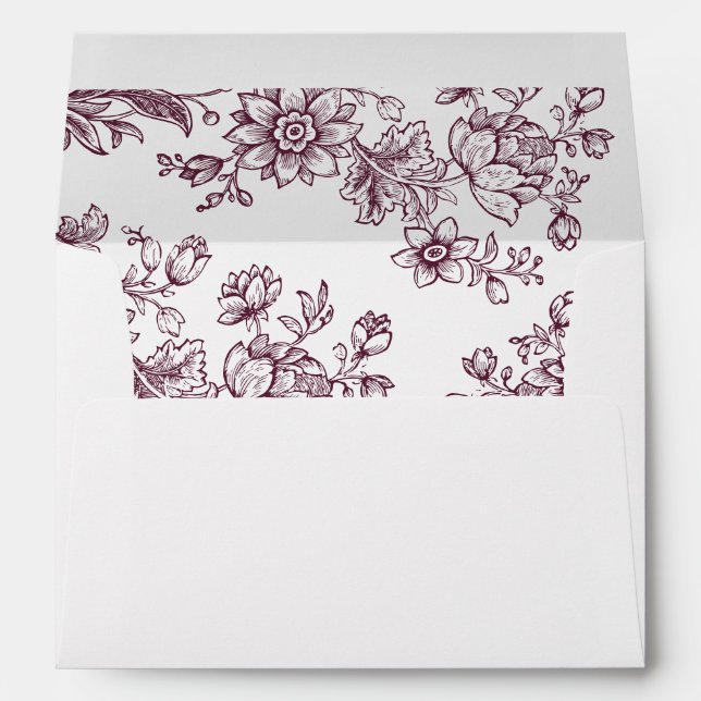 Enveloppe Élégant Floral Vintage Botanique Bourgogne Mariage (Dos (Bas))