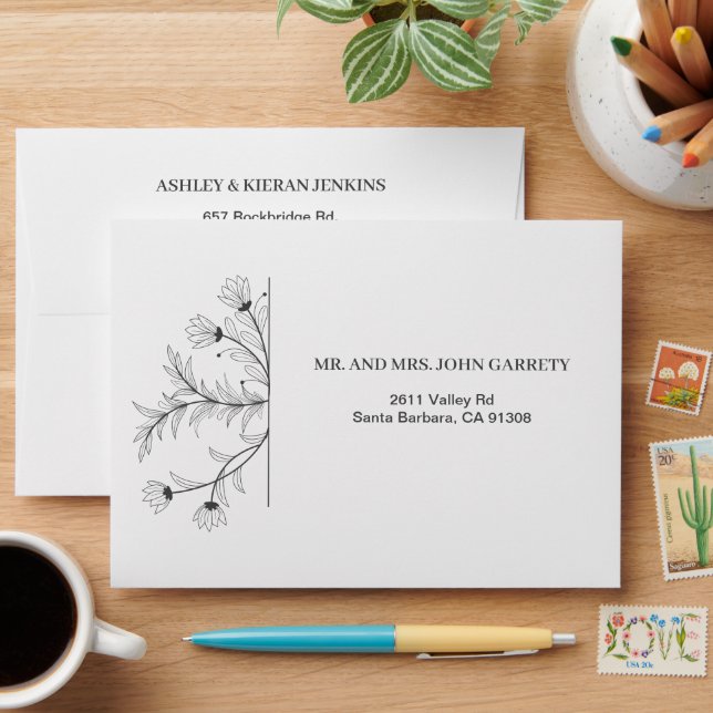 Enveloppe Elegant Floral Wedding (Desk)