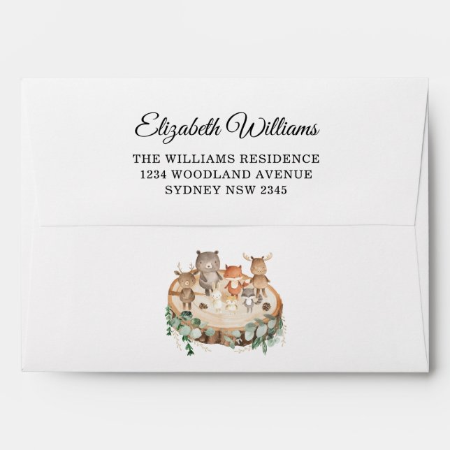 Enveloppe Elegant Forest Woodland Animaux Retourner l'adress (Dos (Haut rabat))
